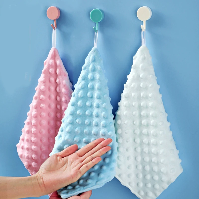 Kitchen thickened double-layer non-shedding hanging type household rags clean scouring pad super absorbent dish cloth
