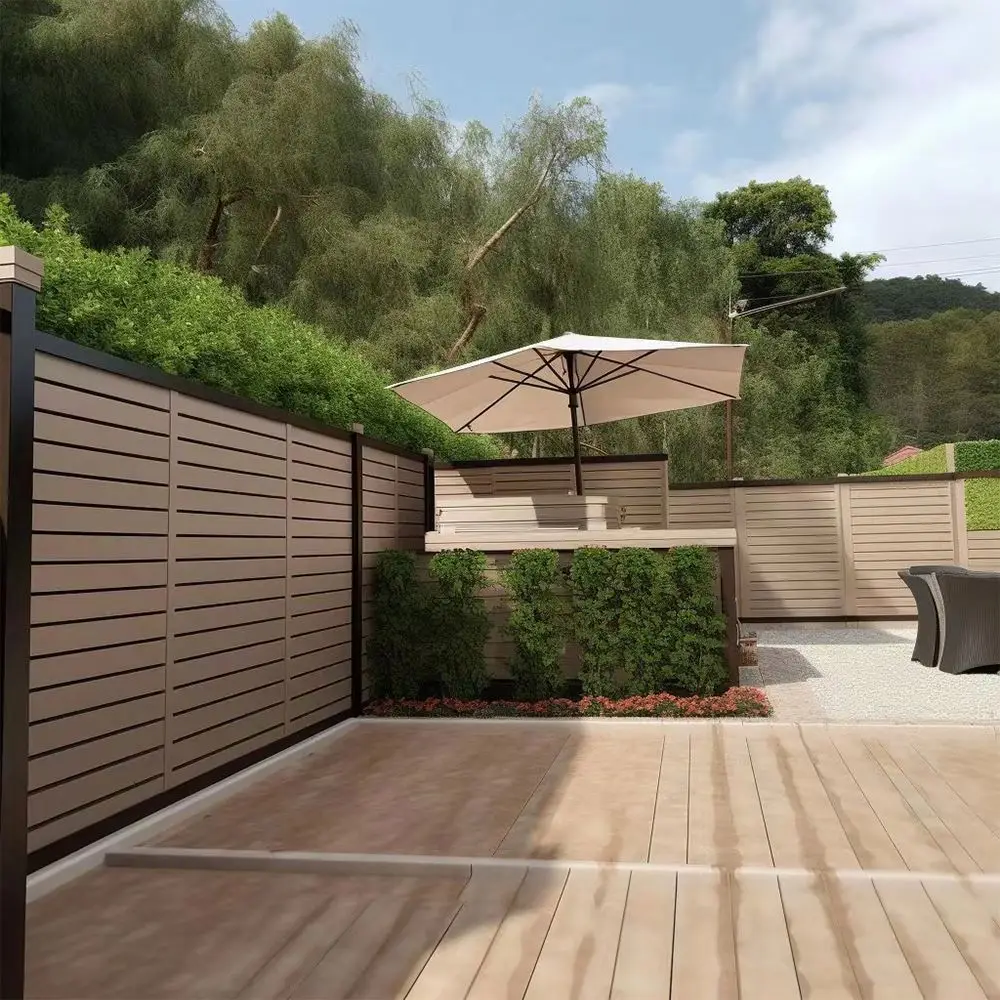 White composite privacy wpc slat fence customized 6ft x 8ft wood plastic