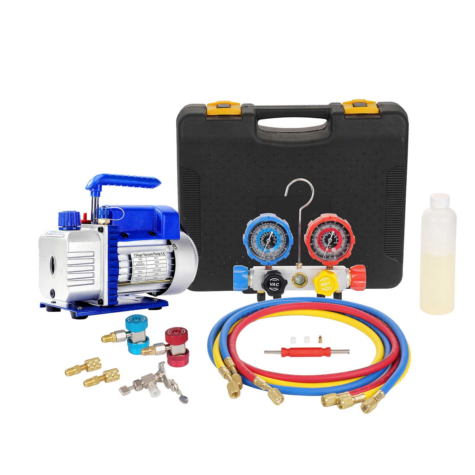 P PBAUTOS 3CFM Air Condition Repairing Set 3CFM Vacuum Pump And 4ways Manifold Gauge Vacuum Pump Set