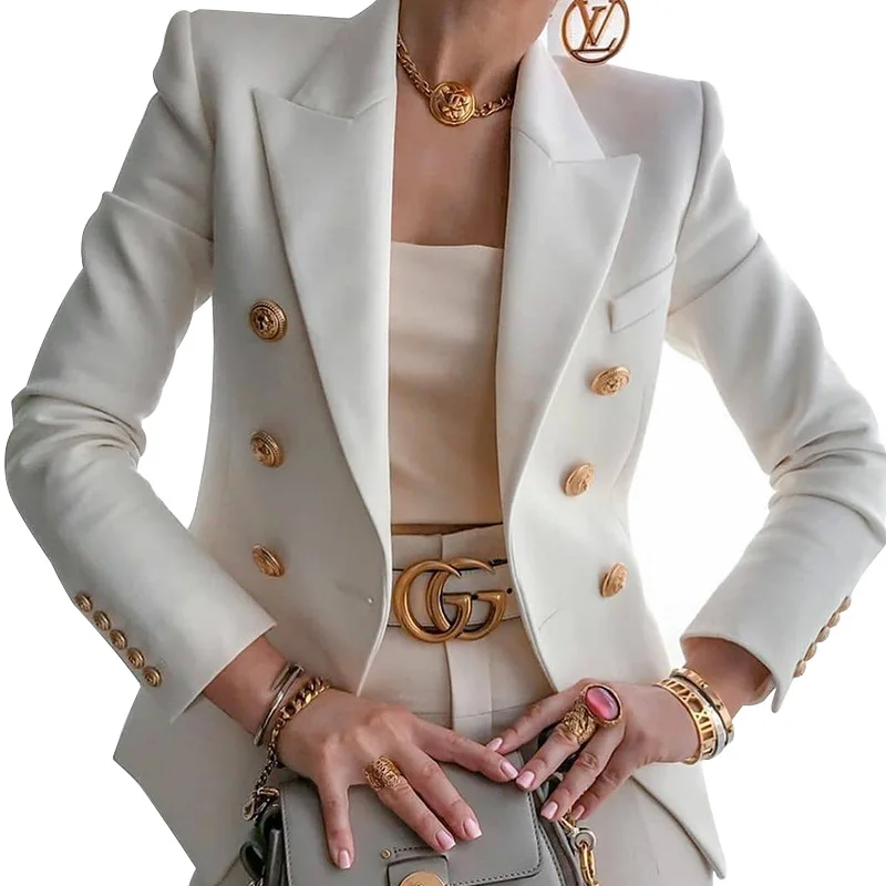 Custom plus size fancy rhinestone elegant casual light weight white fitted ladies woman suit blazer jacket  for work