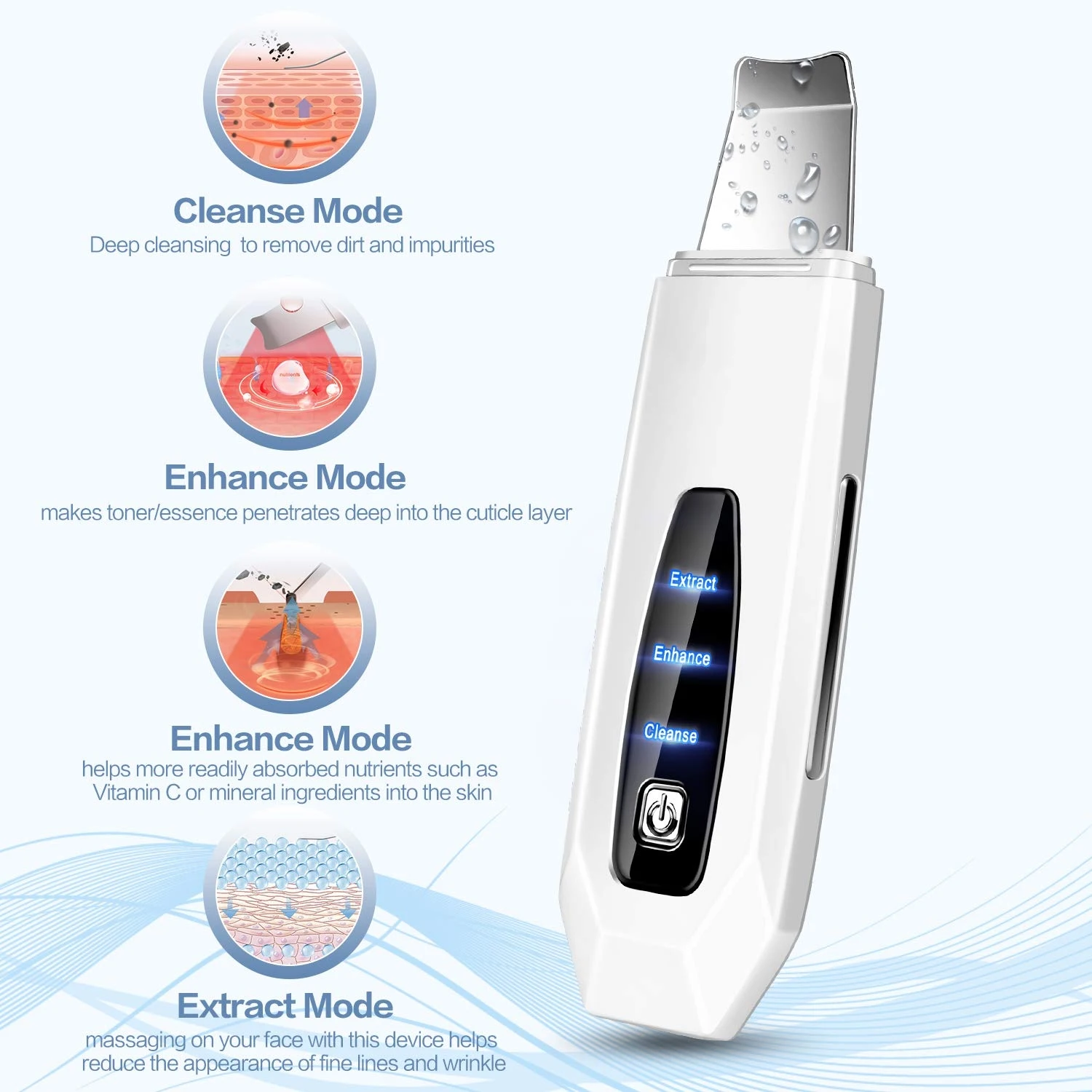 2023 New Design Hand Hold Ultrasonic Face Cleaner/ Microcurrent Ultrasonic Skin Scrubber