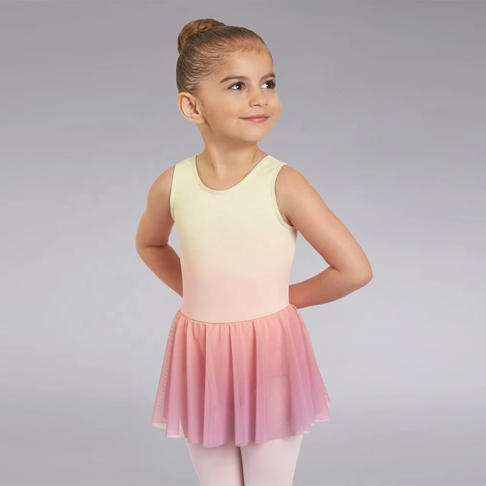 Детская Базовая танцевальная одежда, танцевальная юбка с оттенком Graudated, хлопковая эластичная шифоновая юбка без рукавов, балетное платье