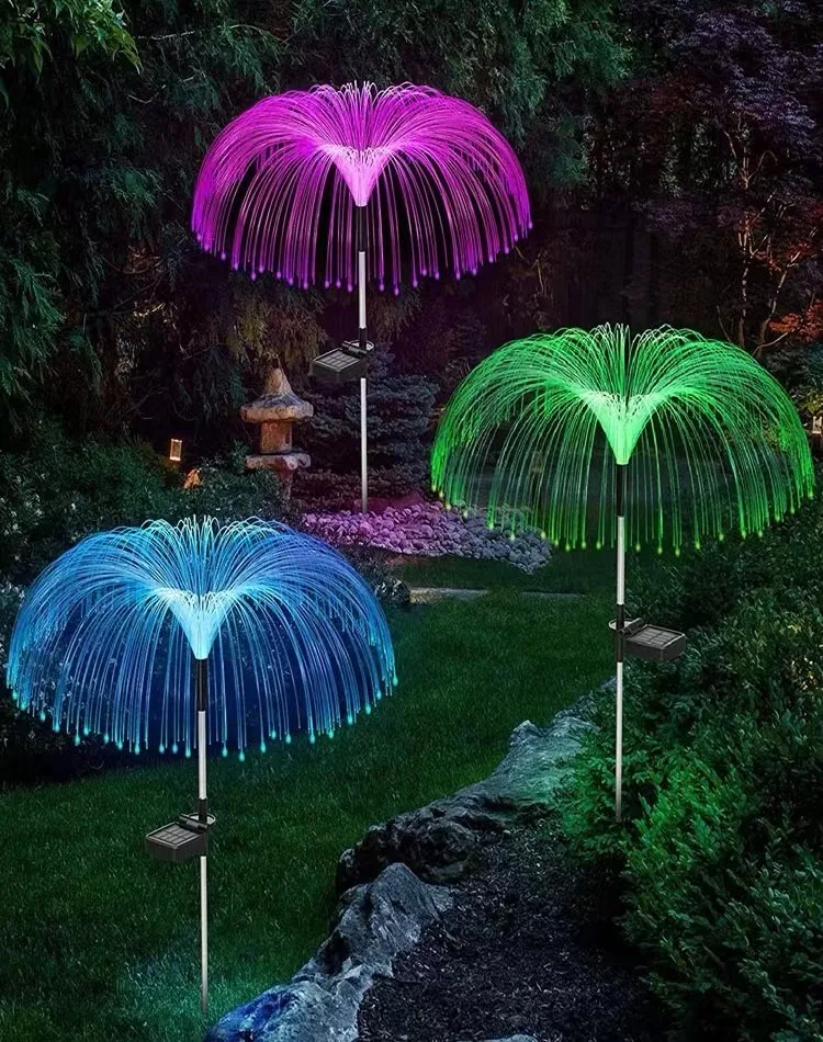 Solar outdoor rainbow fiber optic color changing jellyfish lamp Atmosphere landscape light