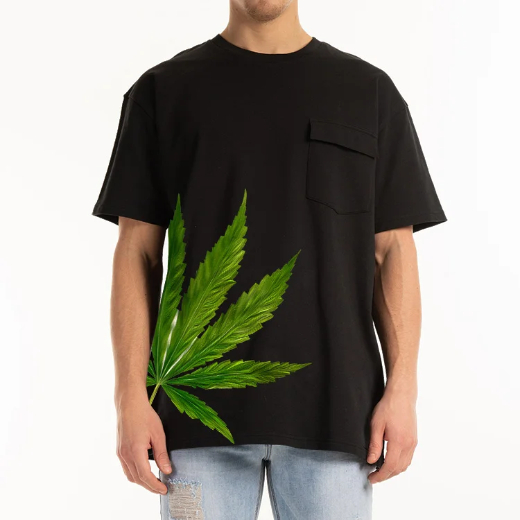 Wholesale Turkey Printed Custom Cheapest Apparel Weed Free Size Oversized 95% Cotton 5% Elastane T Shirt With Pocket For Men