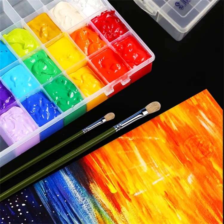 Plastic watercolor electrical meter box decorative painting with 32 wells, flip folding square mix palette with soft lid