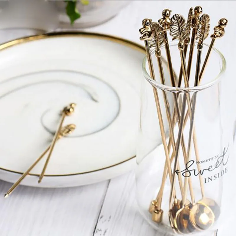 Mocha Afternoon Tea Set 3D Styling 304 Stainless Steel Mixing Stick Snack Coffee Spoon Fruit Fork Set