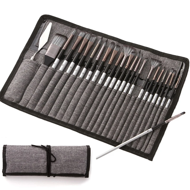 24 pcs Synthetic Artist Paint Brush Set Different Sizes Painting Brushes Suitable for Acrylic Watercolor Oil Gouache Paints