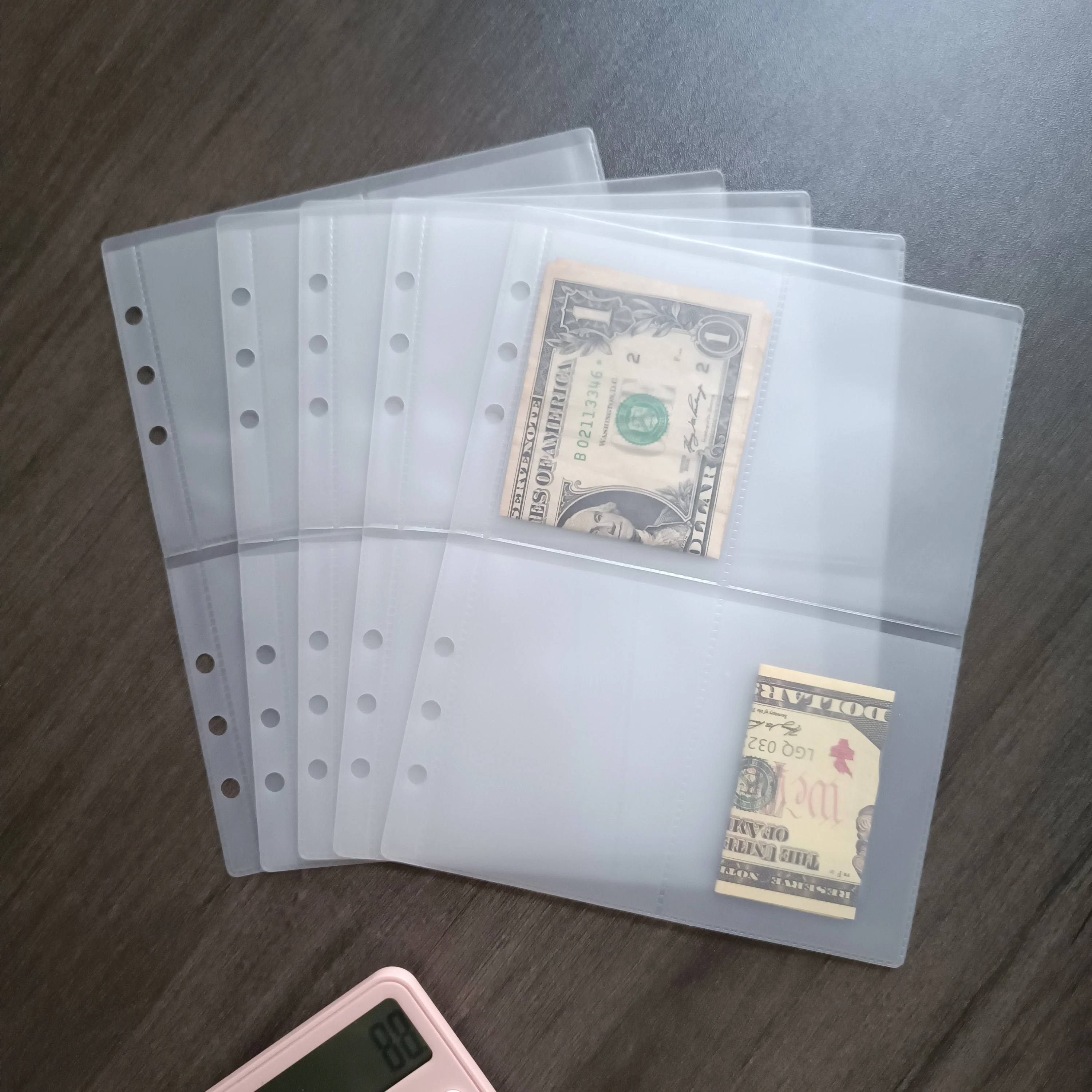 Custom Personalized Frosted Clear Loose Leaf Thick PVC Mini 4 Compartments Plastic Envelopes A5 Money Saving Challenge Pocket