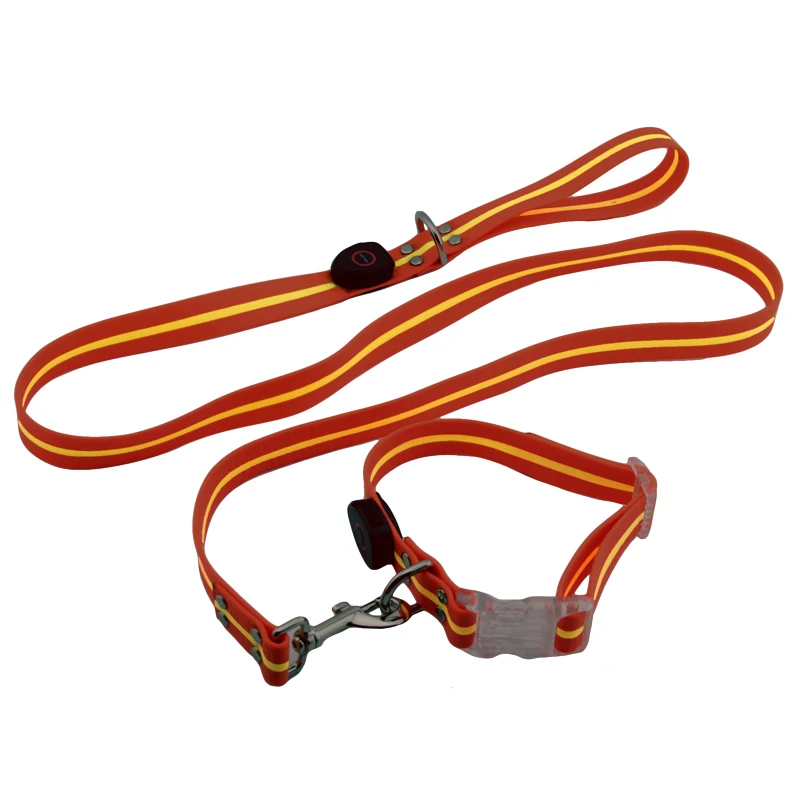 LED light up waterproof PVC adjustable customized dog collar and leash