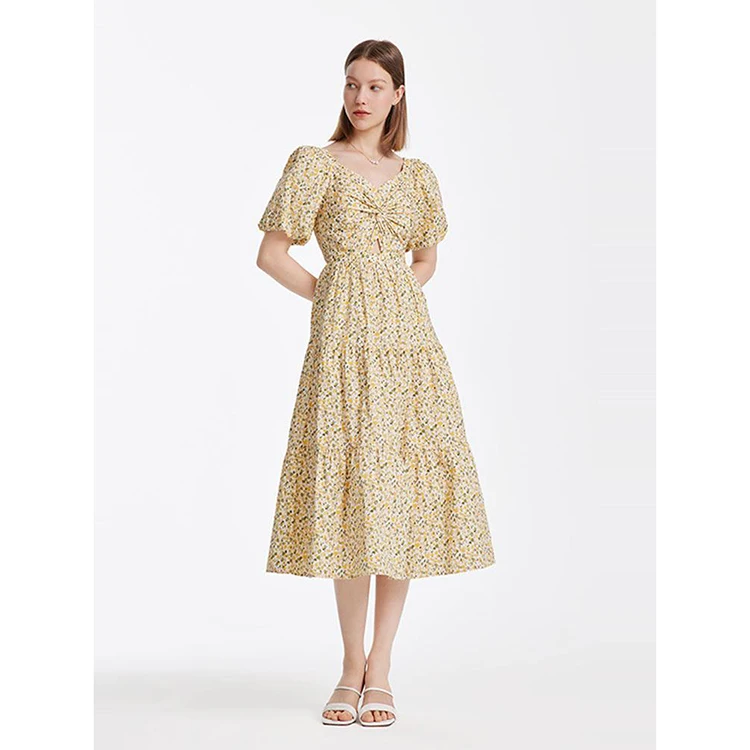 Summer Love Pattern Dot Print Dress Women 2024 New Casual Short Sleeve Square Collar Medium Long floral Chiffon Dress