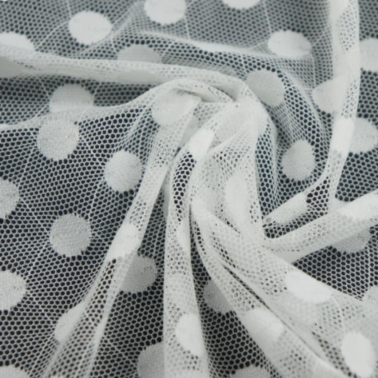 Large Dots Black White Nylon Spandex Tulle Polka Dot Fabric For Lingerie