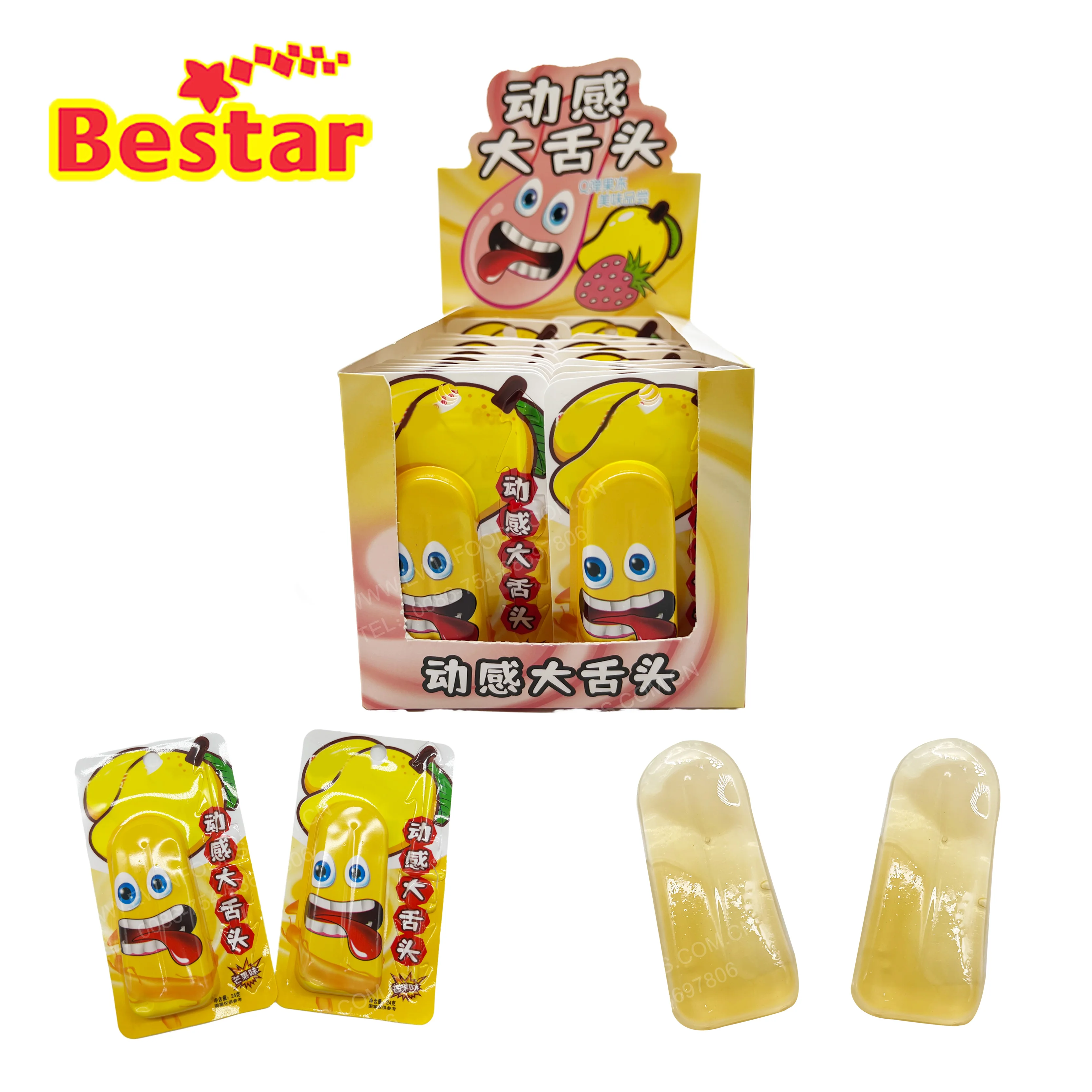 Factory directly sale fruity mango flavor funny tongue jelly candy mango flavor candy jelly pudding candy