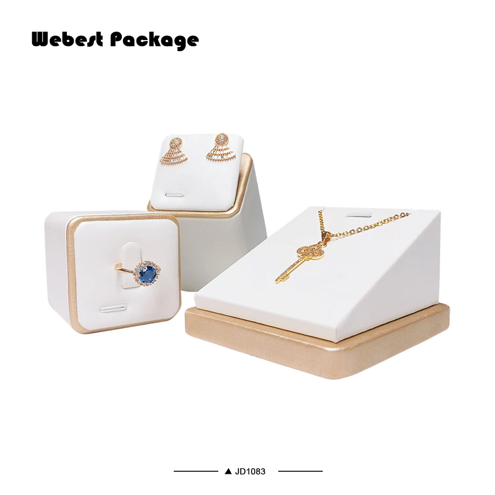 Webest Custom color Pu leather jewelry ring pendant earring display stand pu leather jewelry display set
