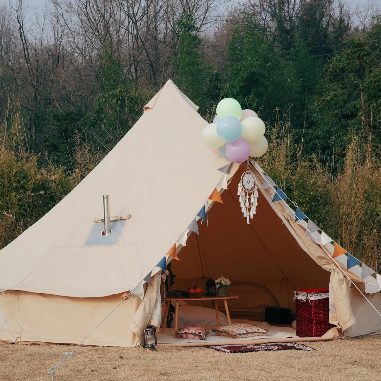 5M dia double doors and walls glamping bell tent 6m with 100% cotton canvas tente coton