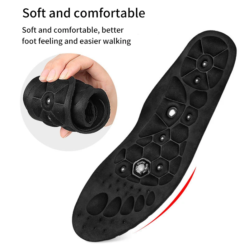 BDE Health Care Insole with Magnet Sole Acupoint Gel PU Massage Foot Arch Sweat Absorption Breathable Support Magnetic Therapy