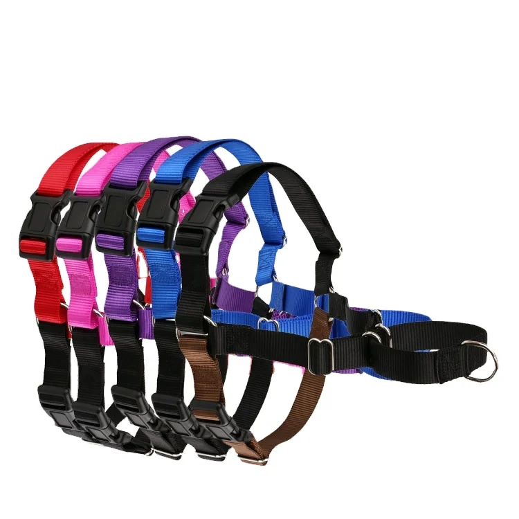 Safe Pulling No Choking Pet Harness Adjustable Soft Nylon Easy Walking Dog Harness with Martingale Loop on the Chest Piece