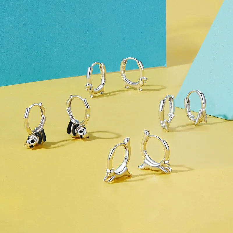 Wholesales Luxury Custom Cute Animals Designer S925 Sterling Silver Fashion Fine Panda Dog Cat Dolphin Hoops Earrings For Women