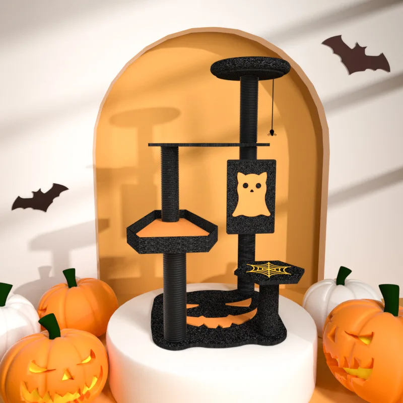 New Design Halloween Style Cat Tower Sisal Scratching Post with Coffin Bed for Cats