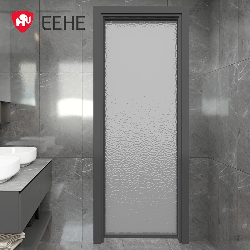 Interior Aluminum Bathroom Door Tempered Glass Soundproof Door Magnetic Suction Flush Door