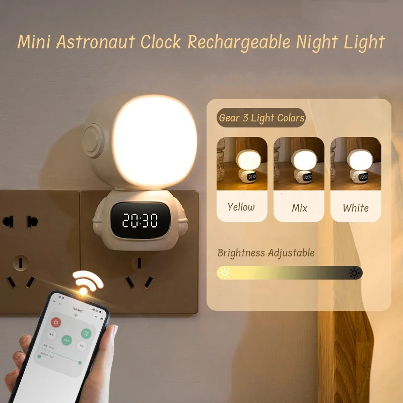Mini Astronaut Clock Rechargeable Night Light