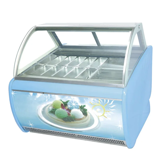 
Curved Glass Gelato Showcase Ice Cream Display Freezer / Ice Cream Display Refrigerator 