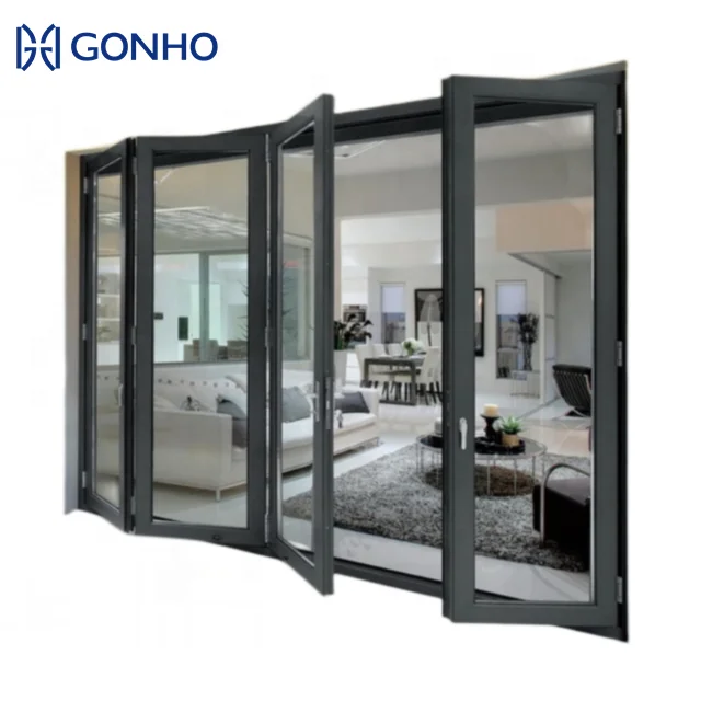 GONHO Latest design villa house luxury aluminum bulletproof glass 96 x 80 sliding patio door interior folding door