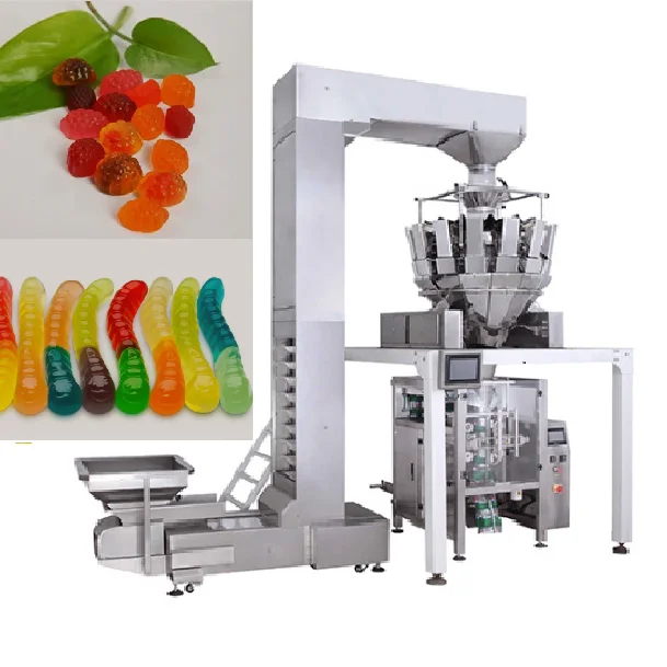 Automatic Packing Line with Multihead Dimpled Bucket Weigher for Gummy Candy Cheese Sticky or Frozen Products