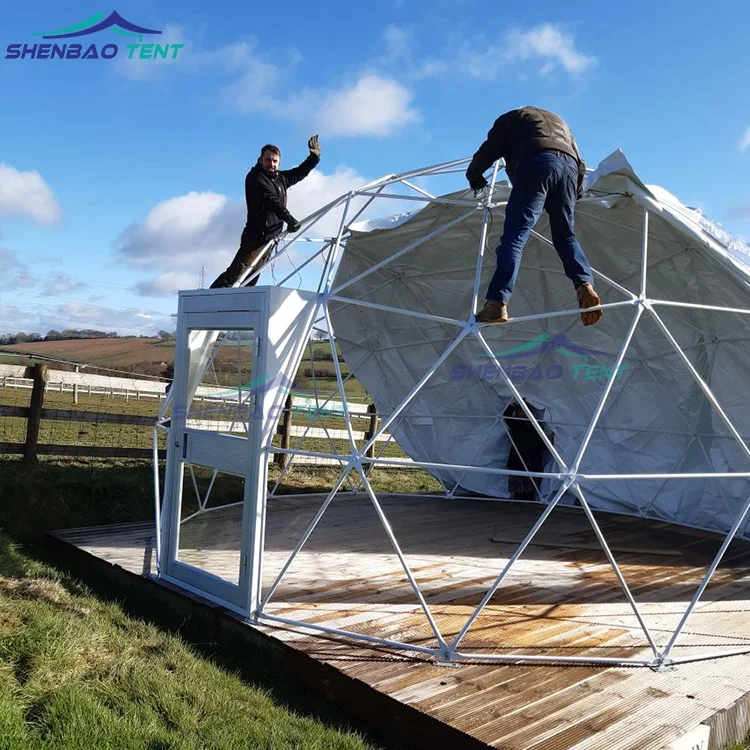 Роскошный роскошный геодезический купол для отеля со стеклянной дверью улицы