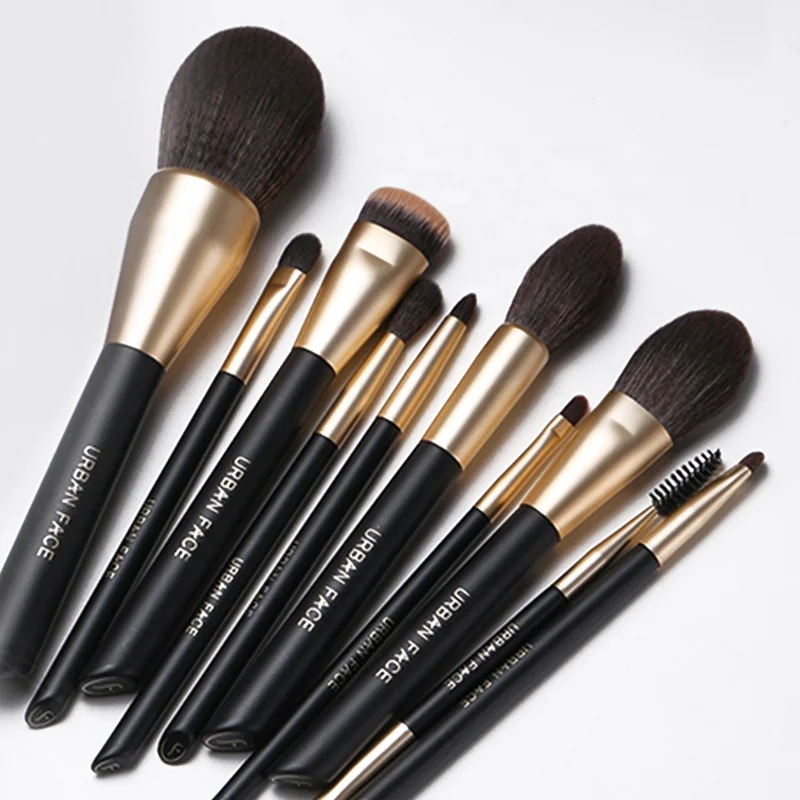 Ready to ship (perfect for gift) skin-friendly high quality popular brushes black vegan makeup brush set with urban face logo