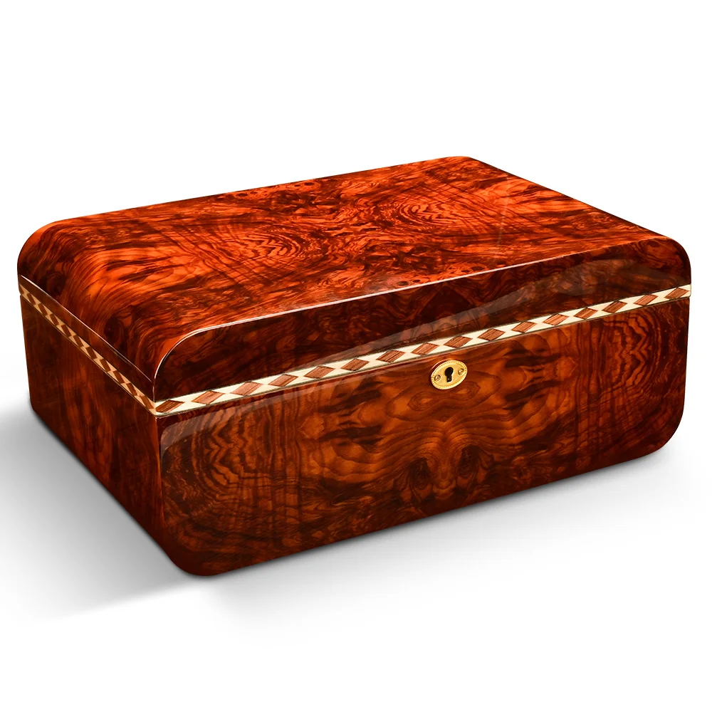 CIGARLOONG European Humidor for Cigars Safety Lockable Dual Zone Storage Ccedar Wood Piano Lacquer Cigar Case Humidor for Sale