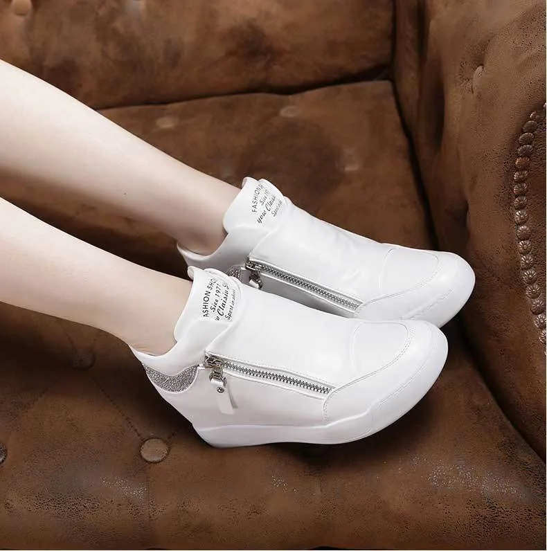 Inner Increase Sneakers Casual Thick Soled High Heel New Stylish High Cut White Shoes for Women
