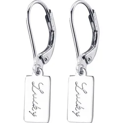 Stylish Personalized Lucky Charm Earrings Gold Plated S925 Sterling Silver Jewelry For Women Rectangle Etch LUCKY Drop Earrings