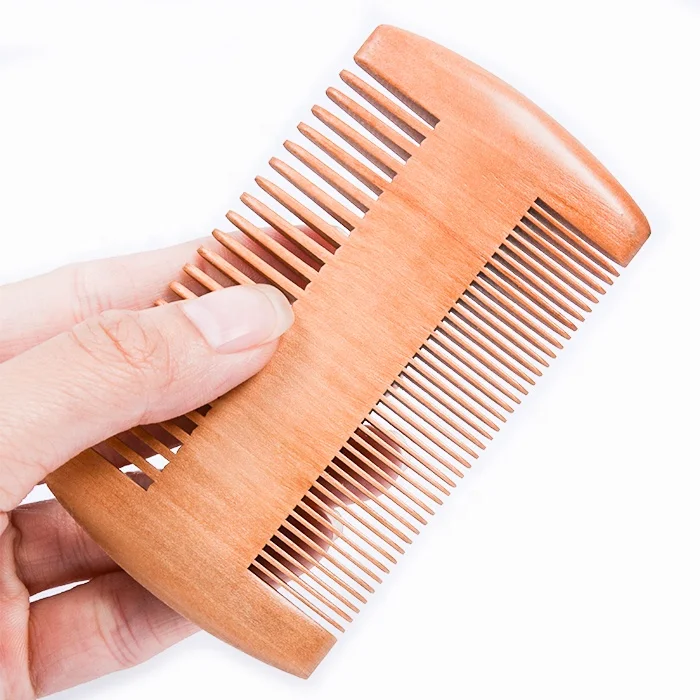 Wholesale mens wide & narrow tooth double sides wooden beard comb with engraved logo free sample