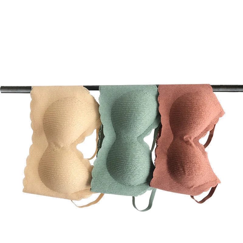 
New Kara bubble pleated seamless thin sexy lace bra breathable no steel ring comfortable sling underwear 