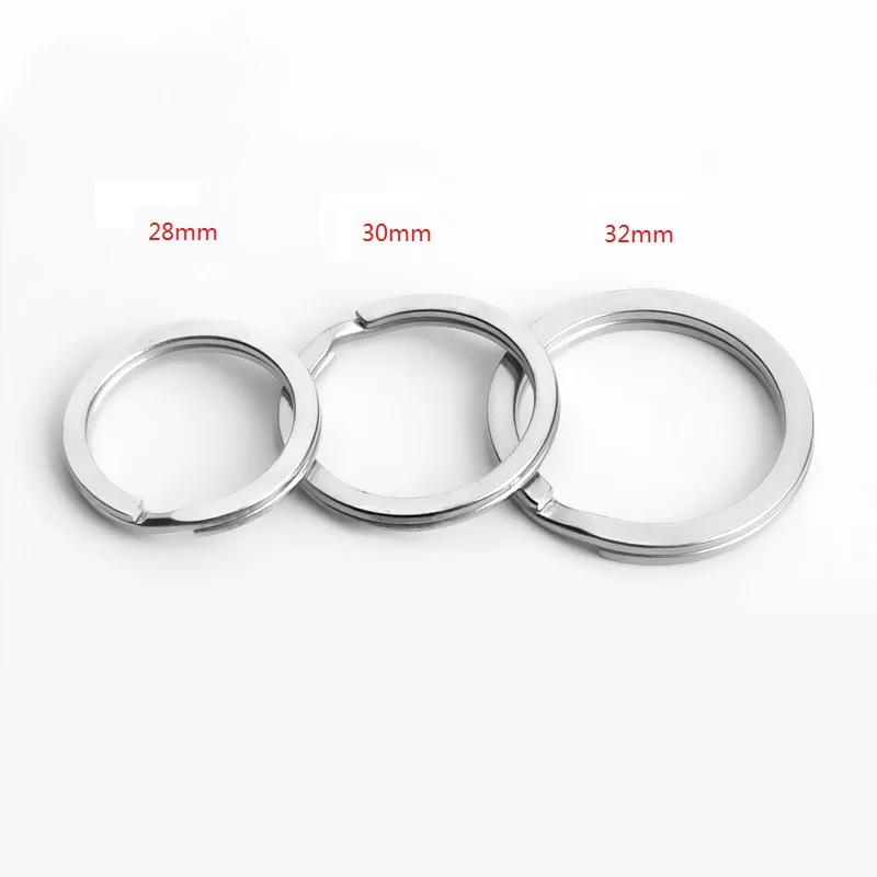 Wholesale 28/30/32mm Flat Surface Key Rings Chains Split Ring Hoop Stainless Steel Silver Double Loop Keychain