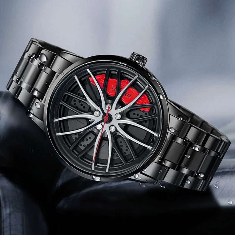 New Fashion Black Car Wheel Design Quartz Watches Men Rim Hub Wheel Male Clock relogio masculino