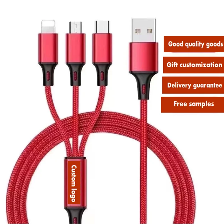 3in1 Usb Charger Cable,3 In 1 Nylon Braided Cable Fast Charge Data Line For Ipone & Micro & Type C Cabel