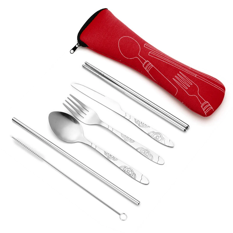 SS Stainless Steel Travel Cutlery Set with Camping Bag Case