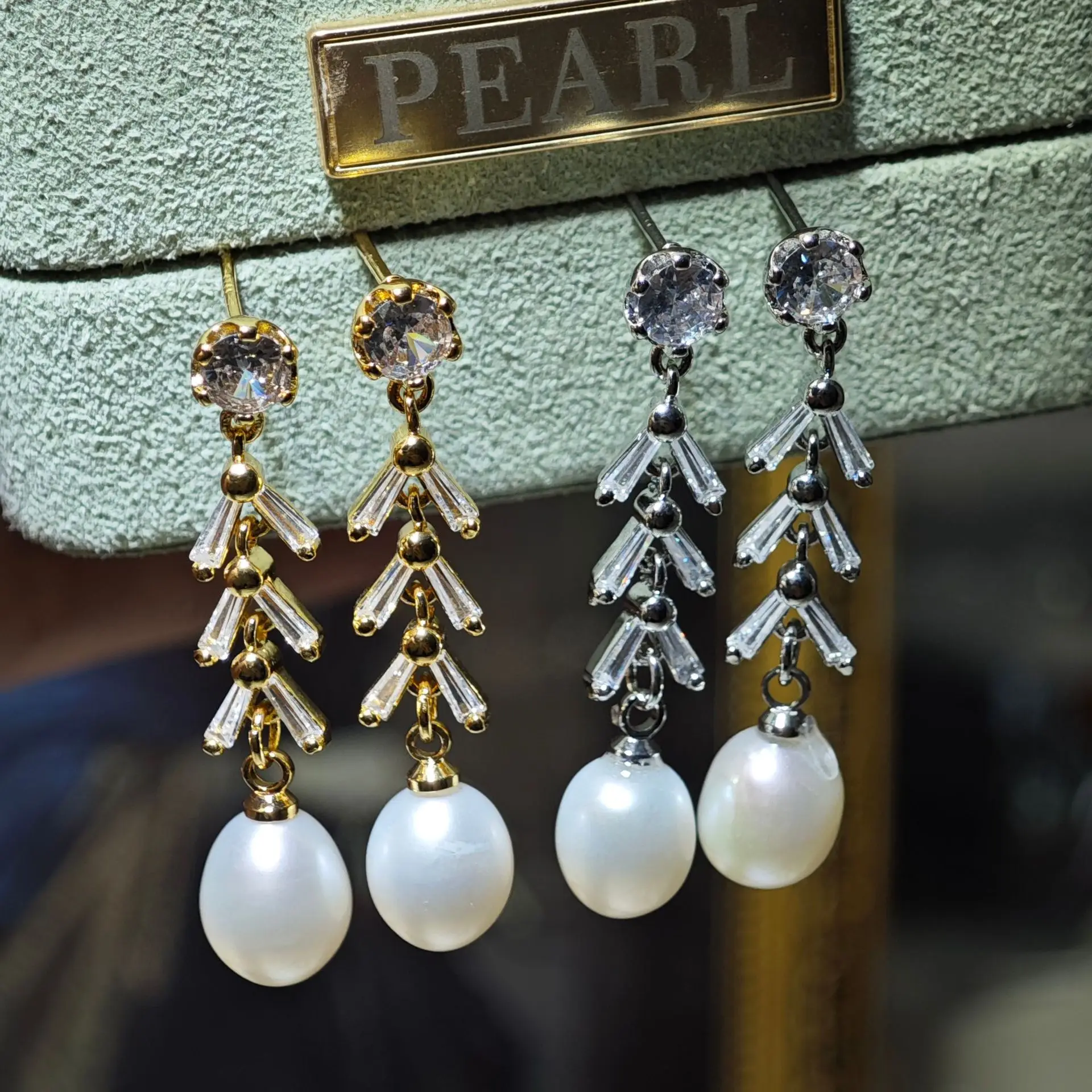 18k Real Gold Plated White Zircon Vintage Natural Freshwater Pearl Drop Earrings For Women