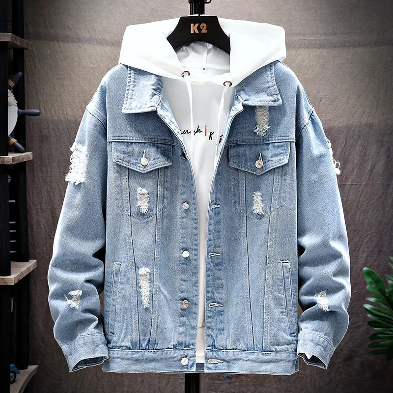 2022 New Arrival Denim Jacket Wholesale Washed Custom Blue Tie-Dye Men Denim Jean Jackets