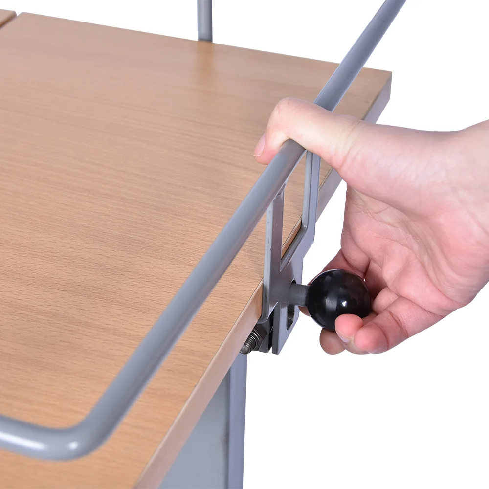 Tecforcare adjustable overbed table with wheels Pneumatic rod medical overbed bedside table wooden over the bed table