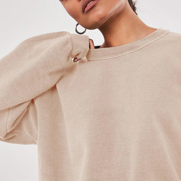 
High Quality Sport Wears Cotton Knitted Sweat Set Women Casual Oversized Pullover Sweatshirt 