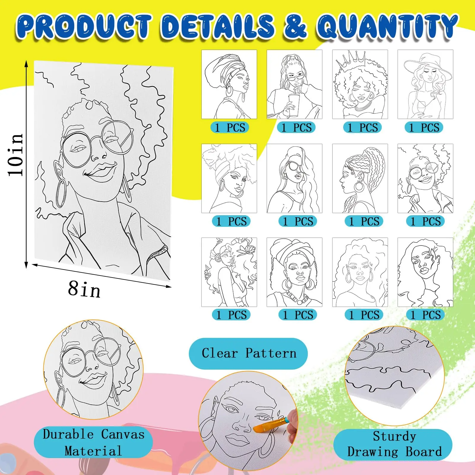 High Quality 20*25cm Pre Drawn Canvas Cotton DIY Canvas Stretched Pre Drawn Stretched Outline Canvas Painting Boards