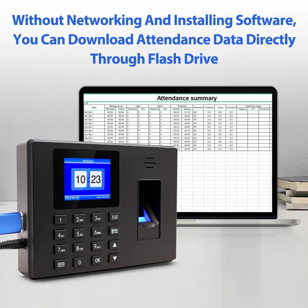 High Texture All Black Passwords/Fingerprint Recognition Muti-language Time Attendance Machine USB/Disk for Business F06