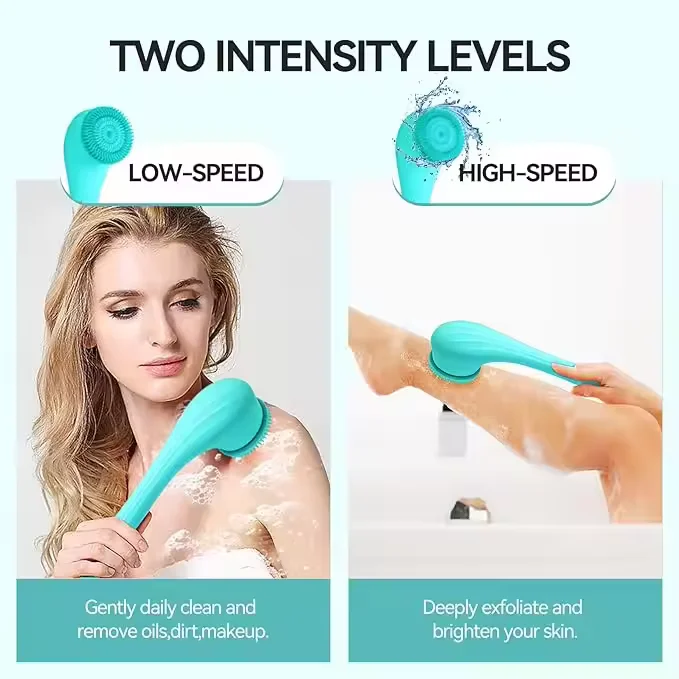 New Exfoliate Bristle Brush Body Mssage  with Long Handel Waterproof Body Scrubber USB Rechargeable Silicone Body Bath Brush
