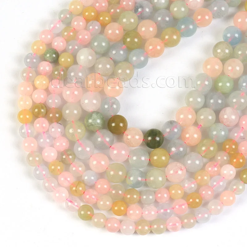 Wholesale Natural Good Quality Rainbow Morganite Gemstone Beryl Loose Bead for Jewelry Making 4mm 6mm 8mm 10mm 12mm