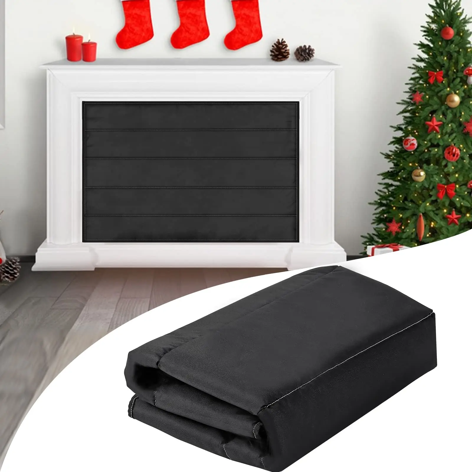 Draft Stopper with  Hook-And-Loop Fasteners Magnetic Fireplace Blanket Blocker Stops Heat Loss Indoor Fireplace Covers