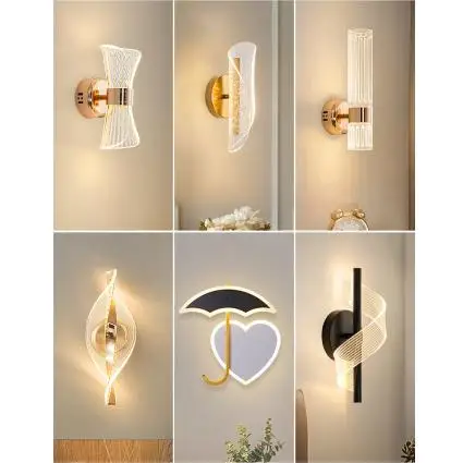 Golden romantic bedroom bedside decorative wall lamp high sales cost-effective living room background wall acrylic wall light