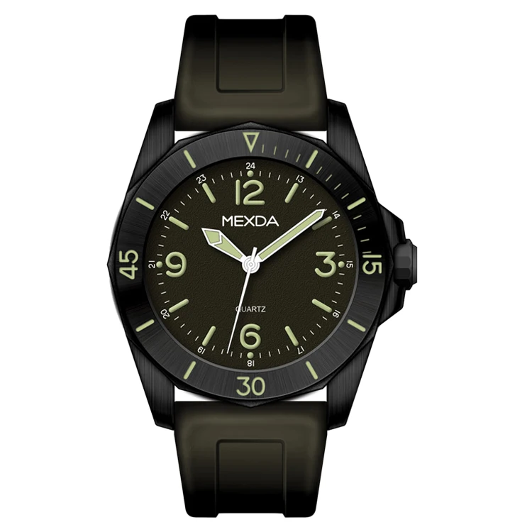 Mexda Brand High Quality Quartz Movement Mineral Glass 5atm Water Resistant Customized Sports Black Men Wrist Watch