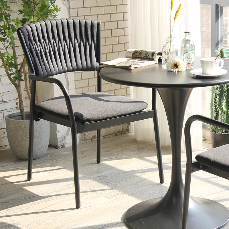 Outdoor Garden Chair Furniture Aluminum Metal Frame Olefin Woven Rope Fabric  Rattan Chair